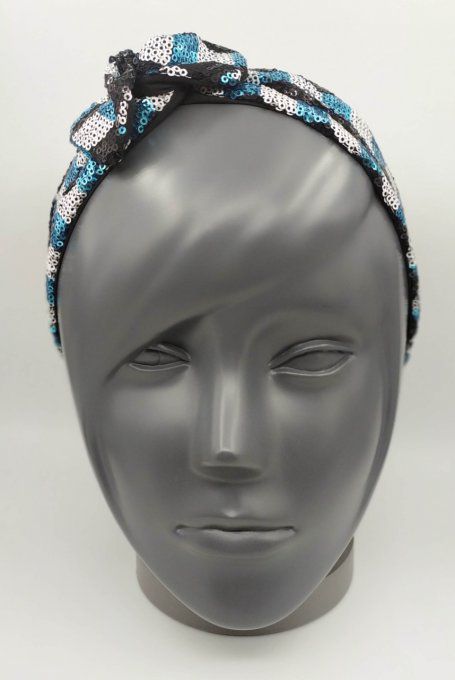 Headband femme et enfant, Pailleté Losanges Bleus, Blancs, Noirs/Noir