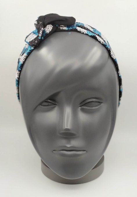 Headband femme et enfant, Pailleté Losanges Bleus, Blancs, Noirs/Noir