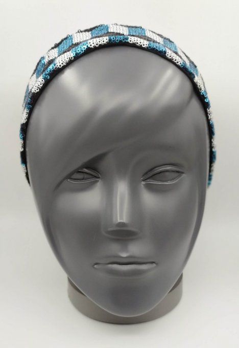 Headband femme et enfant, Pailleté Losanges Bleus, Blancs, Noirs/Noir