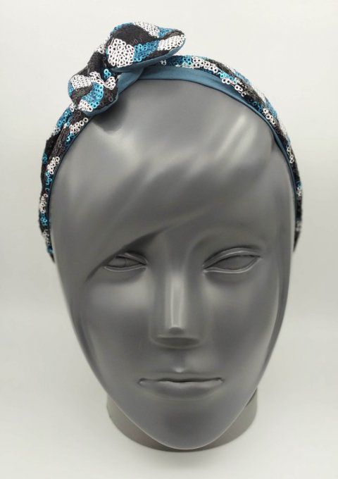 Headband femme et enfant, Pailleté Losanges Bleus, Blancs, Noirs/Bleu