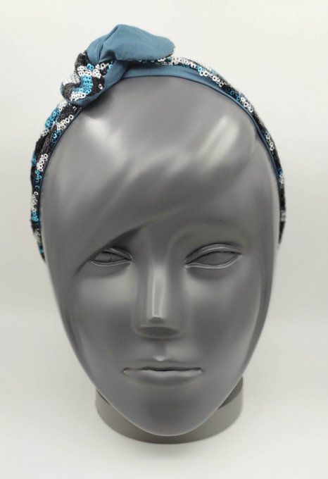 Headband femme et enfant, Pailleté Losanges Bleus, Blancs, Noirs/Bleu