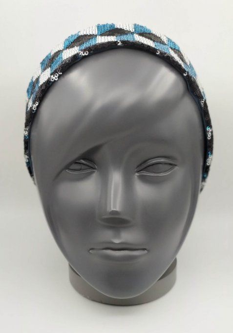 Headband femme et enfant, Pailleté Losanges Bleus, Blancs, Noirs/Bleu