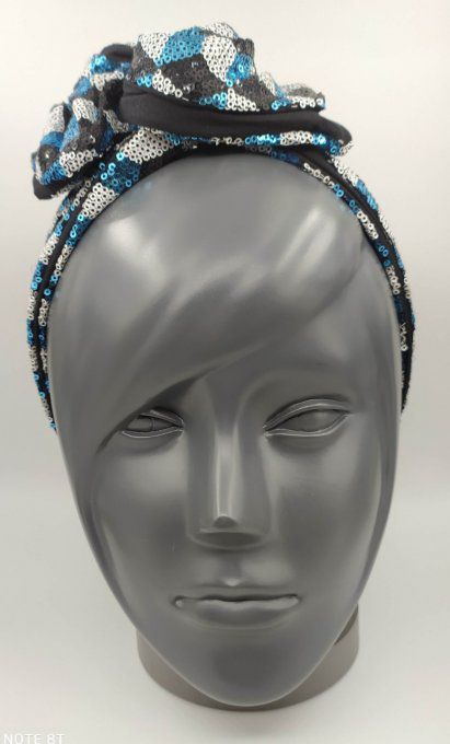 Headband femme, Pailleté Losanges Bleus, Blancs, Noirs/ Noir