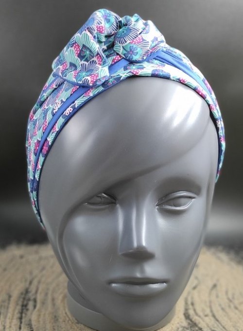 Headband femme et enfant, imprimé Lagon/ Bleu Roi