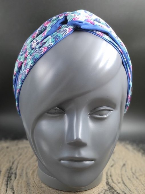 Headband femme et enfant, imprimé Lagon/ Bleu Roi