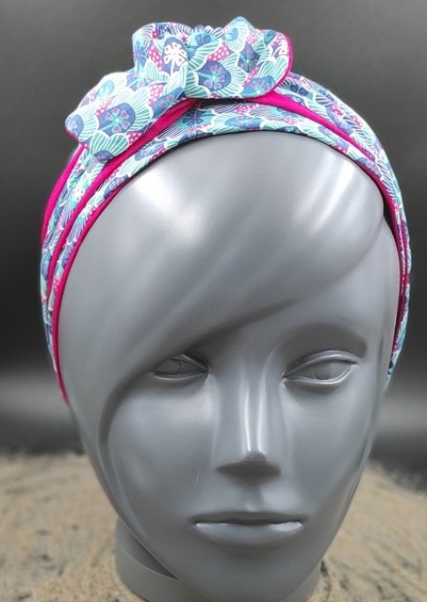 Headband femme et enfant, imprimé Lagon/ Fushia