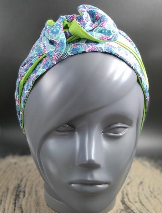 Headband femme et enfant, imprimé Lagon/ Vert Cru 