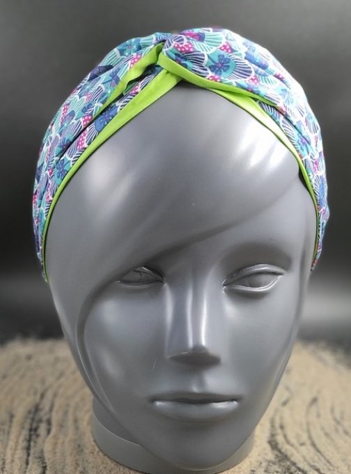 Headband femme et enfant, imprimé Lagon/ Vert Cru 