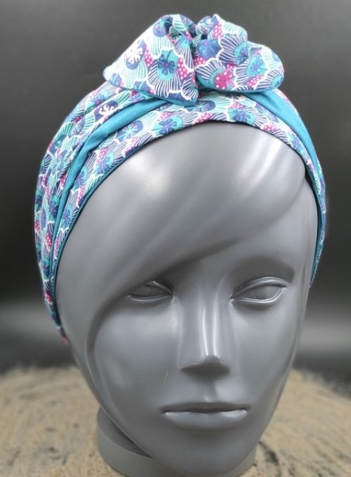 Headband femme et enfant, imprimé Lagon/ Vert Emeraude