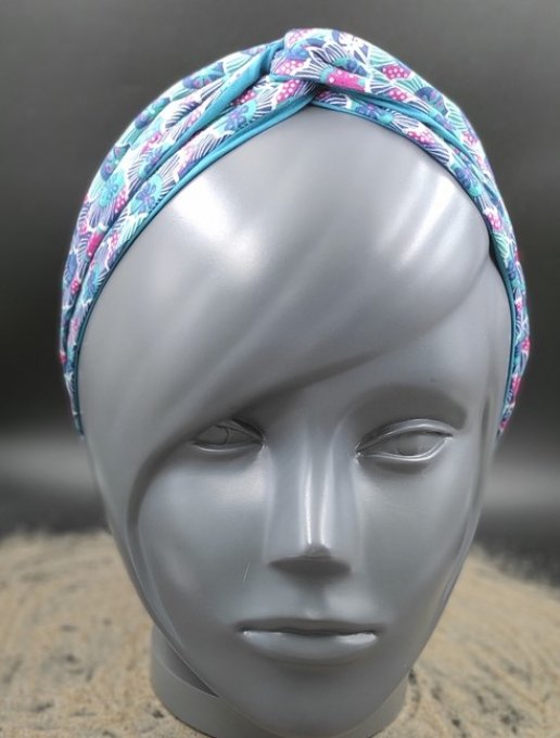 Headband femme et enfant, imprimé Lagon/ Vert Emeraude