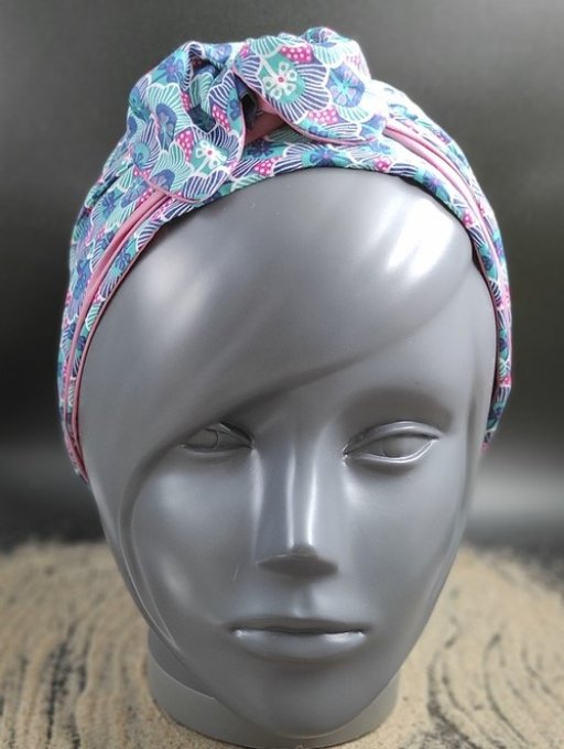 Headband femme et enfant, imprimé Lagon/ Vieux Rose