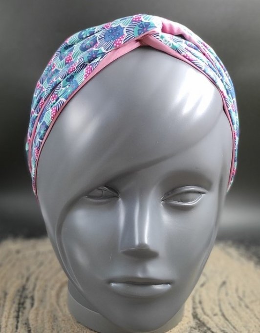 Headband femme et enfant, imprimé Lagon/ Vieux Rose