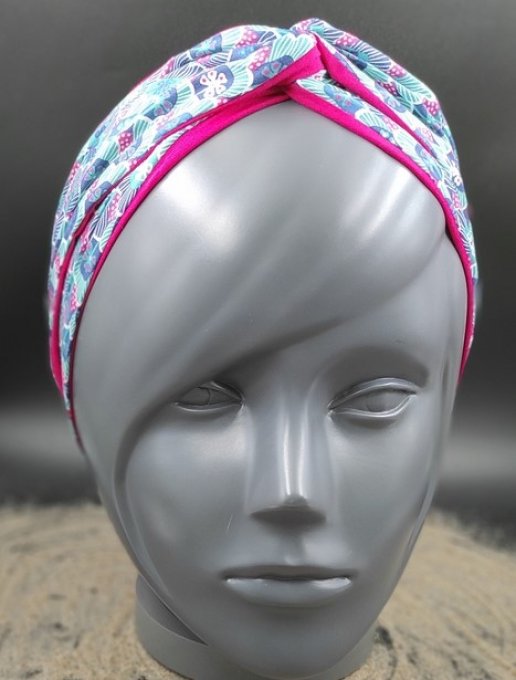 Headband femme et enfant, imprimé Lagon/ Fushia