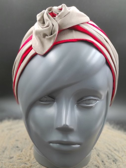 Headband femme et enfant, uni Taupe/Rouge